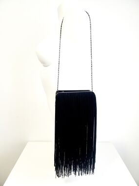 Black Fringe Crossbody Bag with Chain Strap